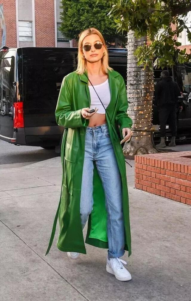 Leather Genuine Women's Green Trench Coat Lambskin Handmade Long Party Stylish