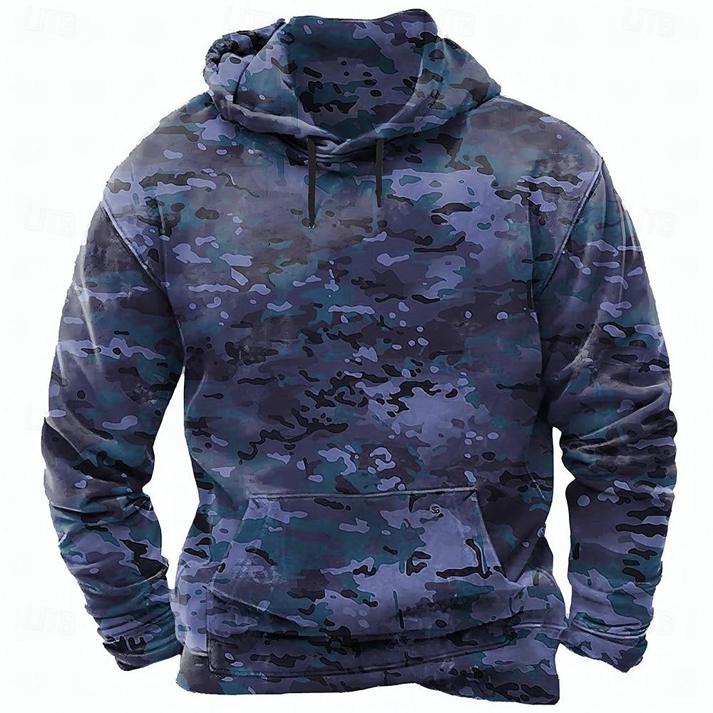 Fall Winter Men's Camo Camouflage 3D Print Hooded Hoodies Sweatshirt Long Sleeve Streetwear Camouflage Pullover Tops