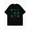 Oversized T Shirt Black Green Hearts Pattern And Katsukina Text Casual Wear For Women