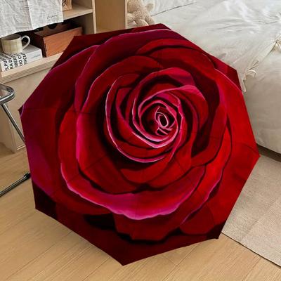 1PC Rose Petals RED Pattern Small Travel Compact Windproof Umbrella, Automatic Folding Umbrella, Automatic Open/Close ,Gift-152