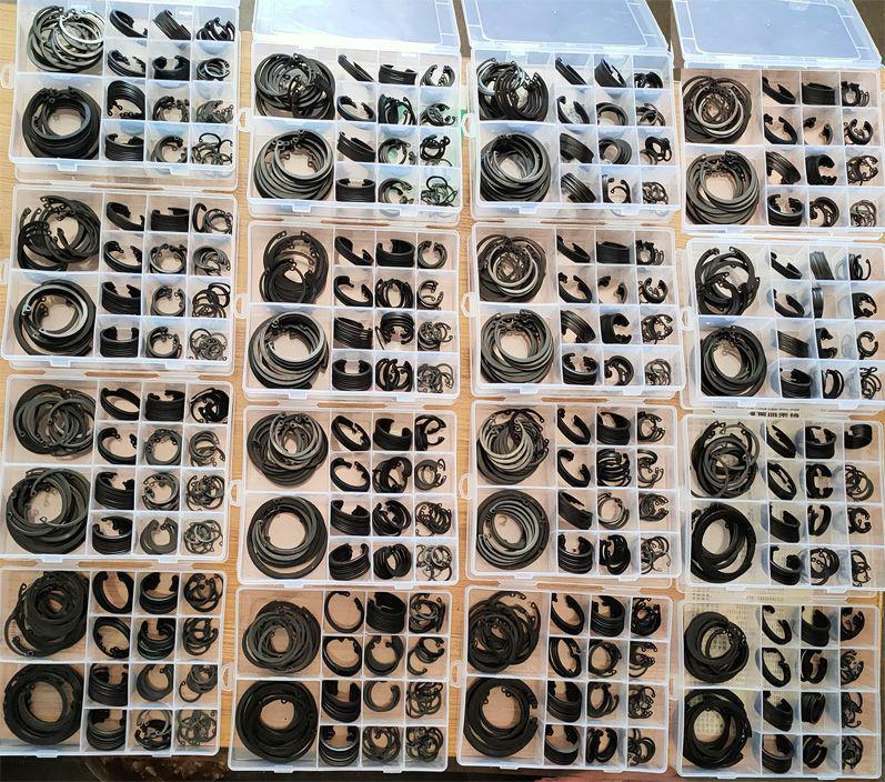 Sortimentní sada pojistných kroužků: Hřídel, Otvor, Sada vnitřních a vnějších C-klipů