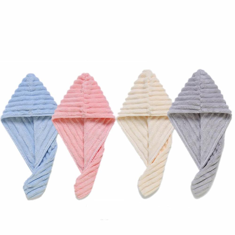 Microfiber Women Hair Drying Hat with Button Hair Drying Wrap Soft Quick-dry Hair Towel Cap