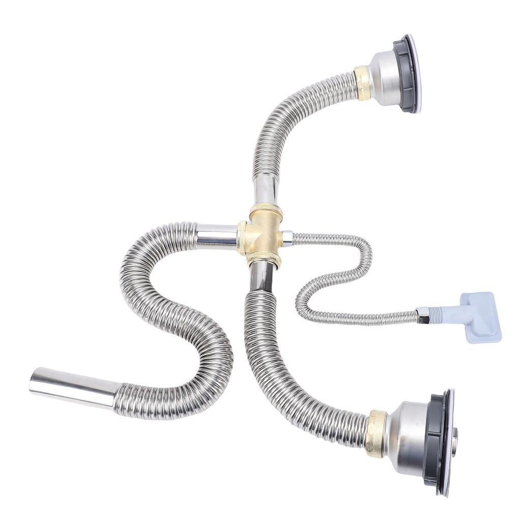 Kitchen Double Sink Downpipe Fittings Stainless Steel Flexible Drain Tubing Pipe Kit for Kitchen Bathroom Washroom