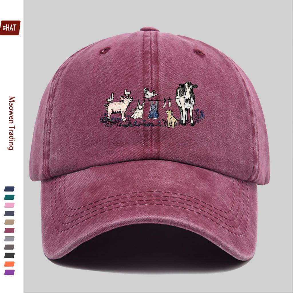 pc Farm Animal Embroidery Style Printed Baseball Cap Casual Design Sun Hat Truck Driver Decor Hat Adjustable Strap Papa Cap