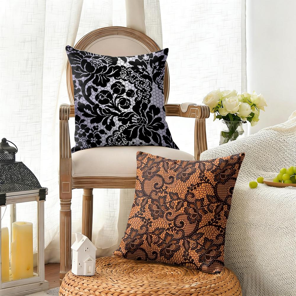 Lace Flower Cushion Cover Natural Linen Organic Fabric DoubleSided Printing Sofa Home Decor Gift Pillow Cover
