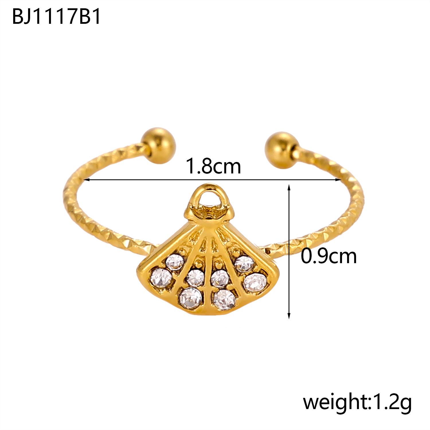 

CARLIDANA Minimalist Colorful Personalized Stainless Steel Gold Plated Sea Shell Zircon Women s Open Adjustable Ring Gifts resizable
