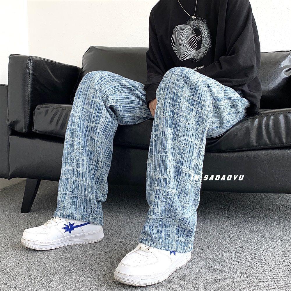 Jeans alla moda da uomo Uomo Streetwear Hip-hop Larghi Dritti Pantaloni in denim Pantaloni da uomo