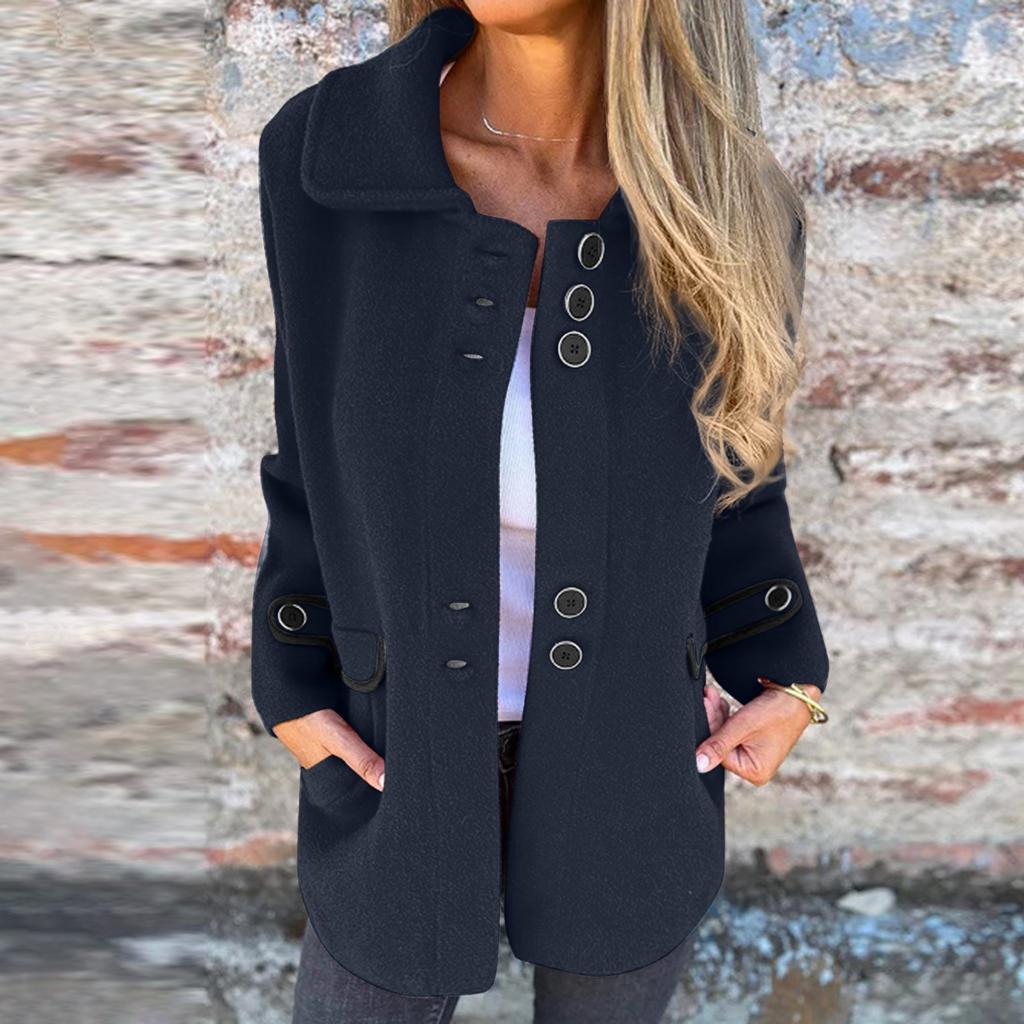 Women's Solid Color Button Lapel Single Breasted Long Sleeved Jacket