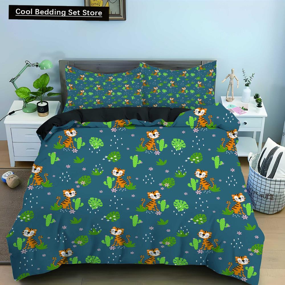 Comforter Cartoon Animal King Queen Elephant Tiger Lion Rhinoceros Bedding Set Wildlife Polyester Comforter