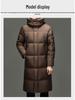 Brand 2025 Men's Winter Hooded Over-the-Knee Long Down Jacket with Fleece Lining