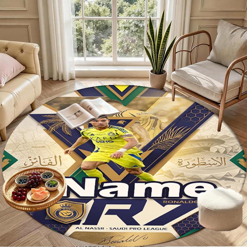 Custom Name Personalized Cristiano Ronaldo Print Round Rug, Versatile Home Decor Carpet, for Playroom, Apartment, Balcony, Entryway, Hallway Gift