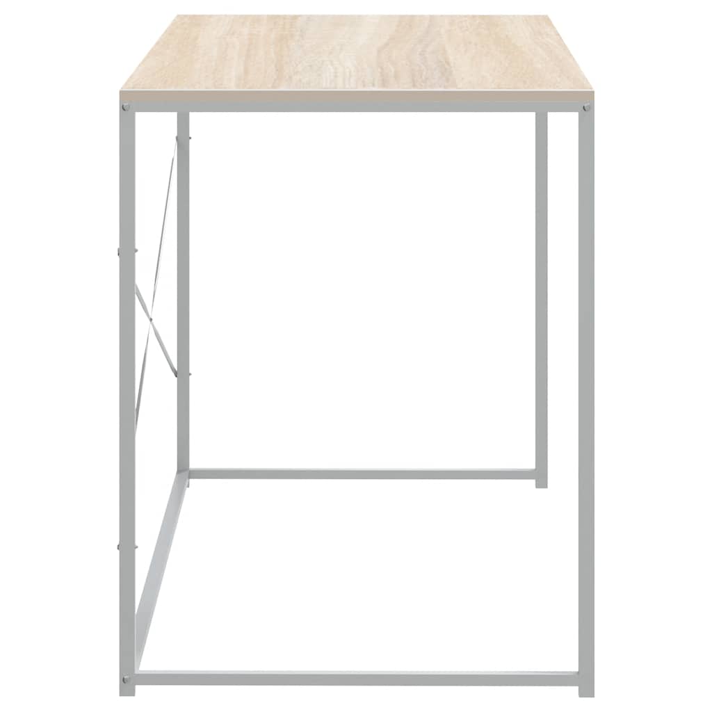 Computer Desk In White and Oak Look 110 X 60 X 70 Cm Engineered Wood