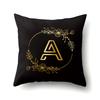Polyester Pillowcase Black Gold Flower Home Decoration Print Pillowcase 26 English Letter Cushion Cover