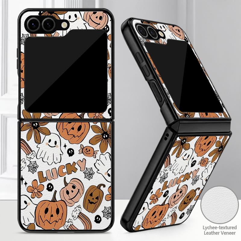 Halloween Pumpkin Lantern Case For Samsung Z Flip 8 7 FE 6 5 4 Hybrid Leather Skin Hard PC Bumper Cover For Galaxy Z Flip8 Flip7 Flip6 Flip5