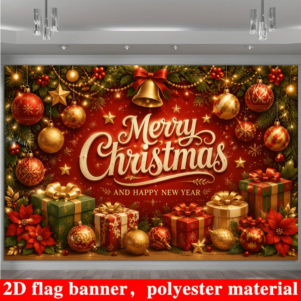 1Pcs Merry Christmas Golden Bells Gifts Decoration Background Winter Backdrop For Photo Studio Photo Booth Party
