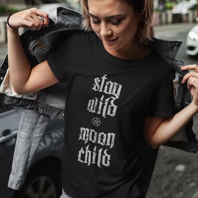 Stay Wild Moon Child T Shirt Goth Clothes Alternative Outfit Occult Vintage Casual Breathable Versatile Designer Clothes