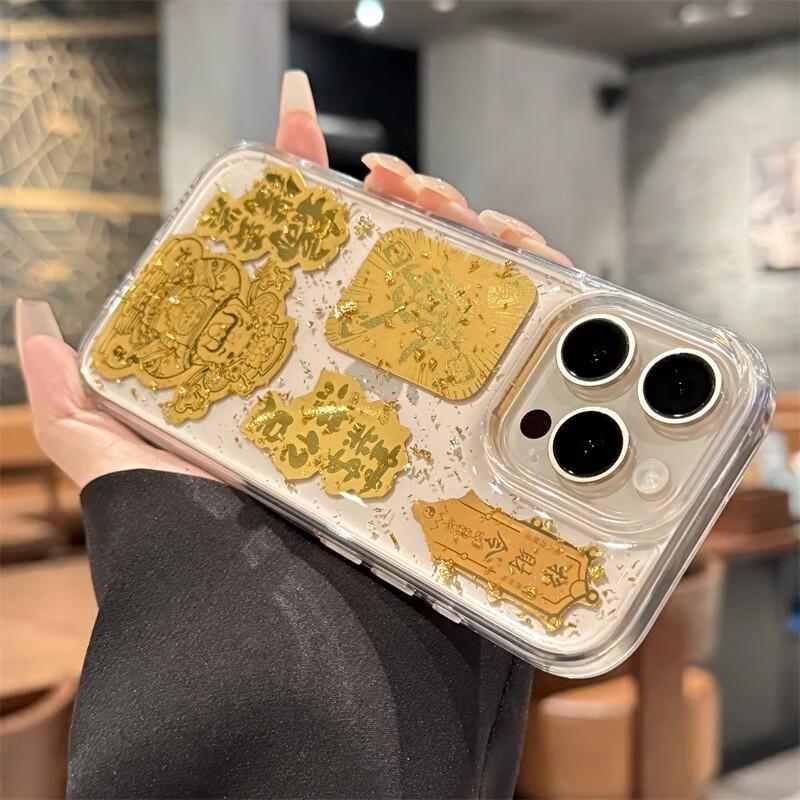 Zhiweishi Gold Foil God of Wealth Transparent Anti-Drop iPhone Case