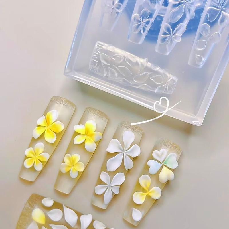 

3D силиконовая форма для лепки цветочного нейл-арта, акриловая гибискус, цветочная, пятилепестковая, для DIY украшения ногтей, прозрачный шаблон