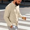 Men Solid Color Long Sleeve Round Neck Button Decor Casual Loose Polo Shirt