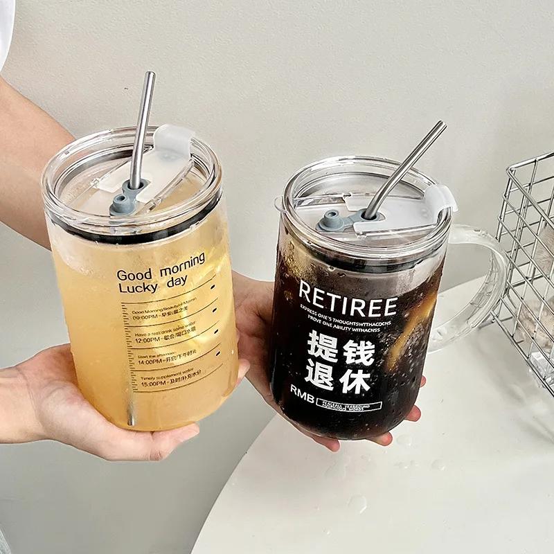 1-liter Large Capacity Coffee Glass Cup with Lid and Straw for Drinking Water In The Office During Summer
