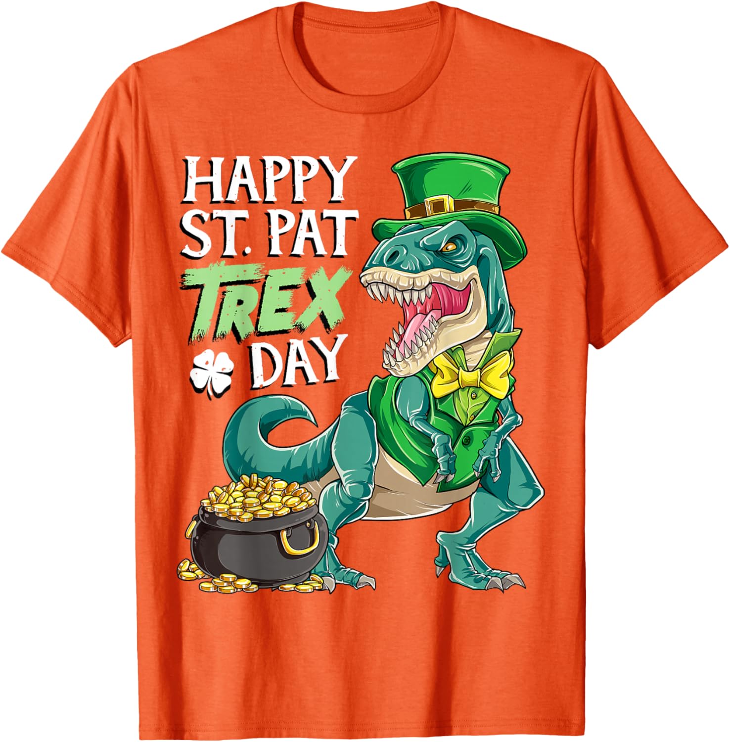 

T-Rex Dinosaur St Patricks Day Leprechaun Outfit Graphic Tee Men Casual Cotton T-Shirt 4XL