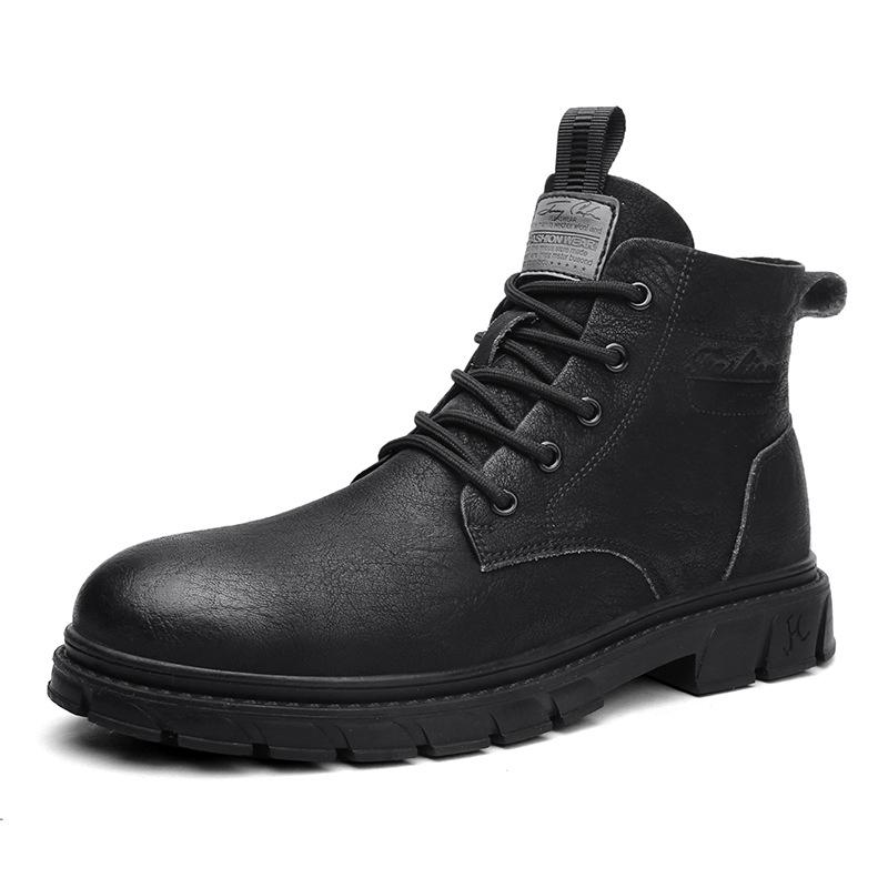 Men's Black Leather Boots Men High Top Boots for Men Winter Motorcycle Boots Man Thick Sole Shoes Men's Platform Ankle Boots