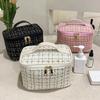 Large Capacity Plaid Cosmetic Bag Korean Tweed Makeup Organizer Toiletry Bag Women Travel Portable Storage Case