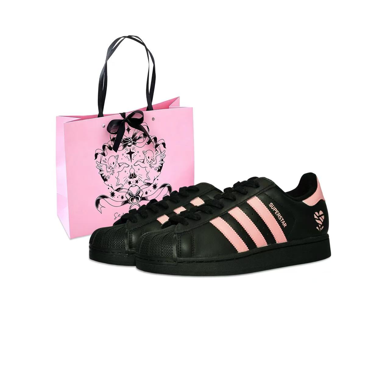 

Adidas Originals Superstar 2 Skateboard Shoes Unisex Low Top Black/Pink JI0079(Team1154-SBOX) 36⅔