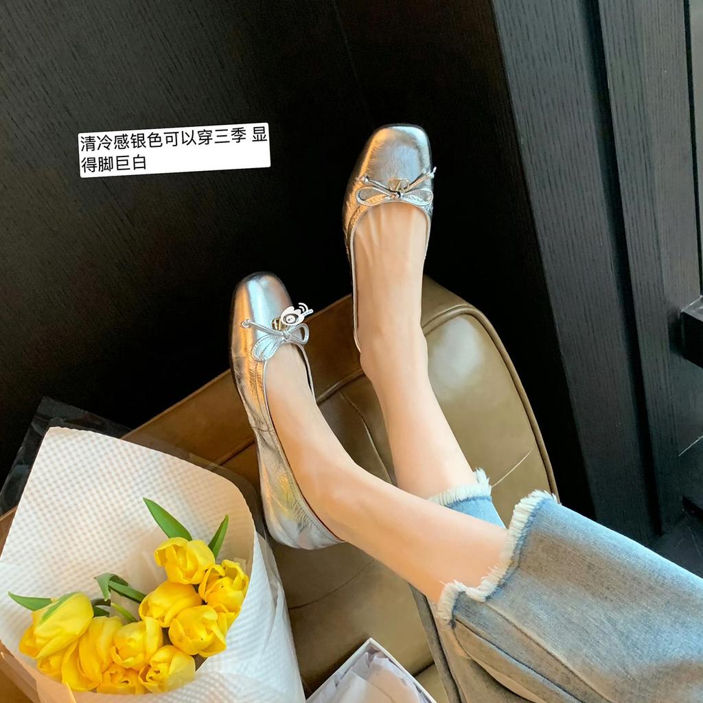 Soft square round head light mouth shoes commuter flat bow single shoes women's spring and summer