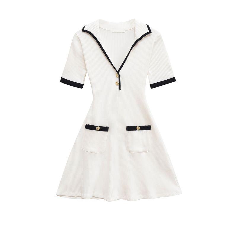 

Araltay New Arrival Fashion Style Women s Clothing Fashion V-neck Skirt Metal Button Thread Dress 4770154 Milky White L