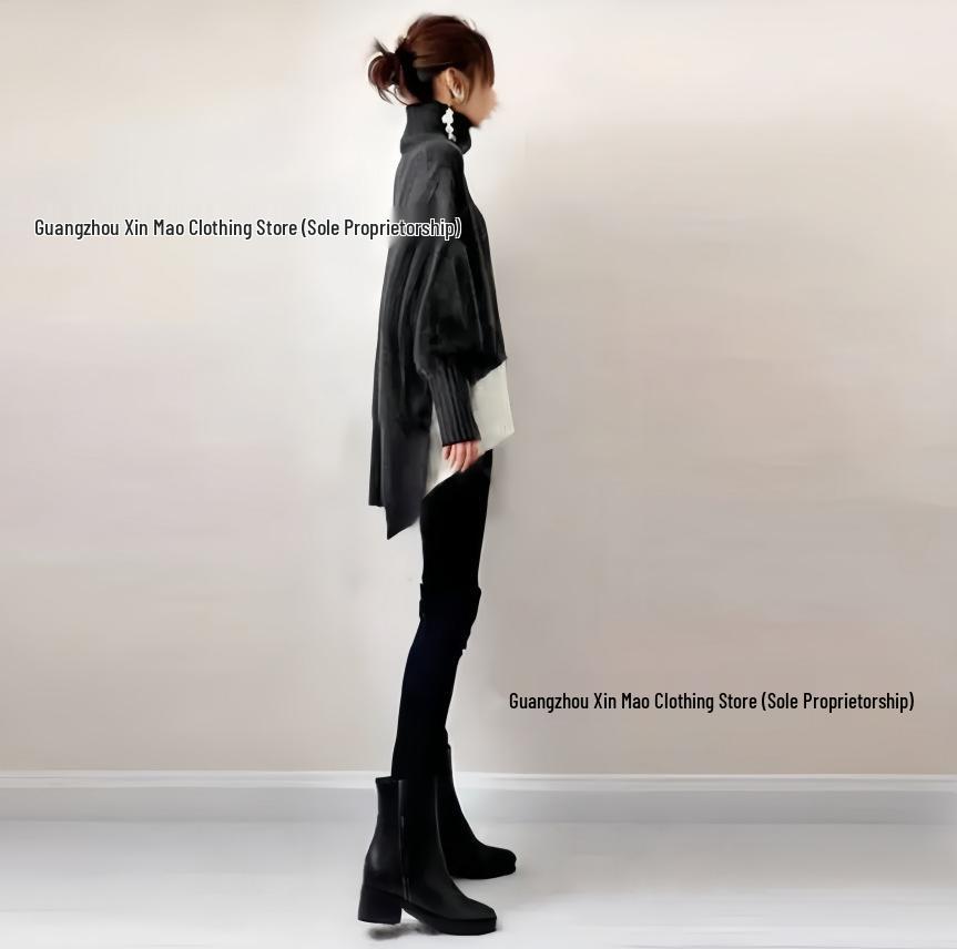 25th Anniversary Women's High-Neck Wool Knit Cape Sweater - Loose & Versatile for Autumn/Winter