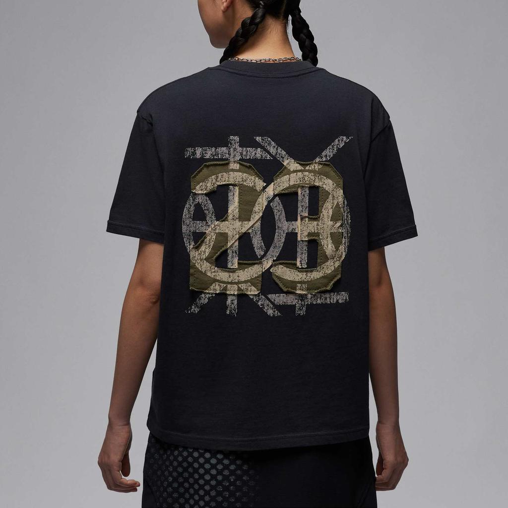 Jordan Sportowy Dongdan Dri-FIT Szybkoschnący Miękki Wygodny T-shirt z Krótkim Rękawem z Obniżonymi Ramionami Damskie Top Szary-Czarny Średnio-Oliwkowy HV1273045