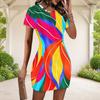 Women Plus Size Round Neck Short Sleeve Multicolor Printed Fitted Mini Dress