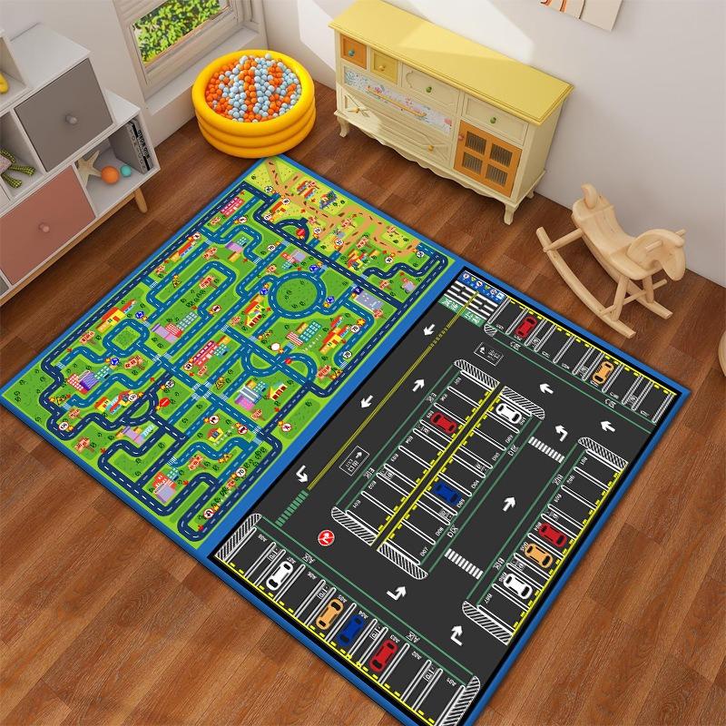 Track Printing Child Play Carpet Wear-resistant Non-Slip Floor Mat for Kids Playroom Living Room Bedroom Gaming Rug Home Decor