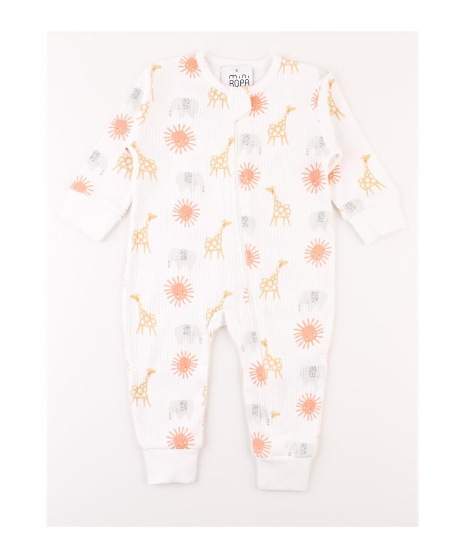 

Ребристый длинный комбинезон с принтом Baby Giraffe на молнии и ребристым спальным мешком