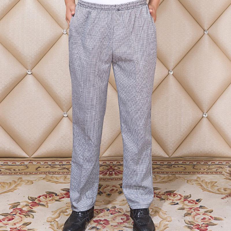 Men's Loose Straight-Leg Cotton Work Pants - Striped Kitchen Waiter Trousers