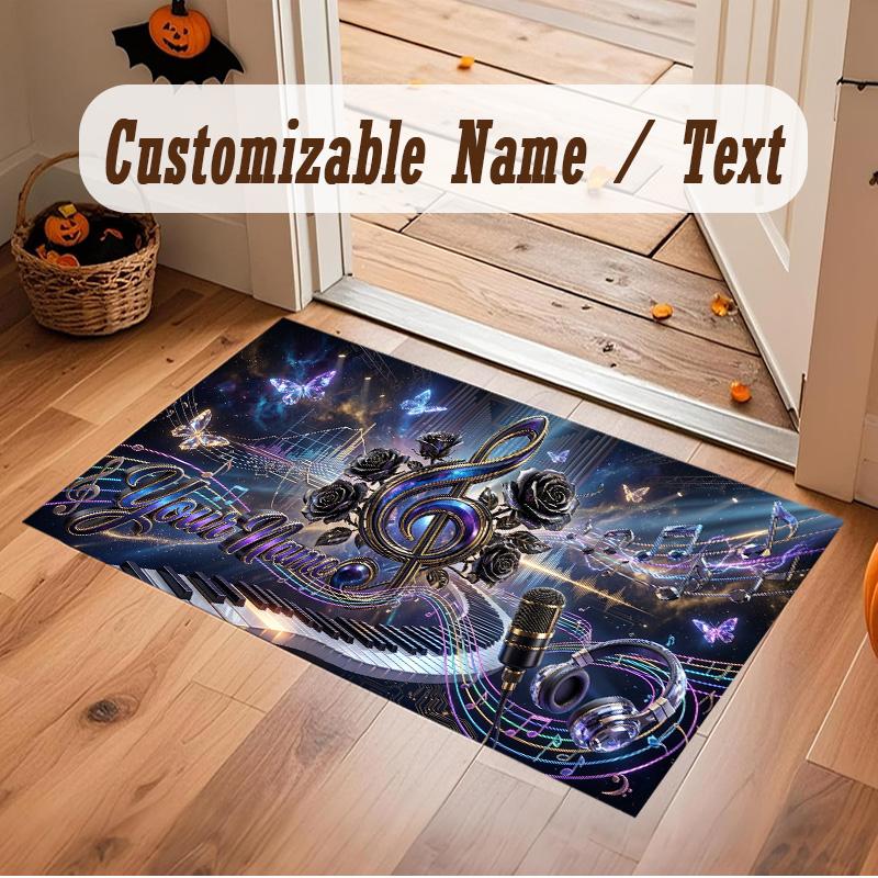 Music Theme Soft Crystal Velvet Rug Custom Name & Text Print Non Slip Floor Rug for Bedroom Living Room