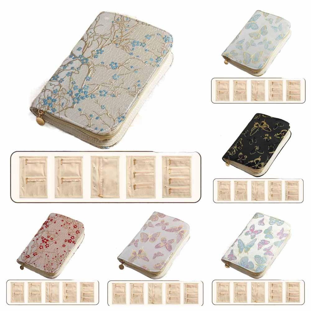Flower Pattern Jewelry Storage Bag with Zipper Grid Storage Jewelry Organizer Multi-layer Space Saving Notebook Jewelry Handbag
