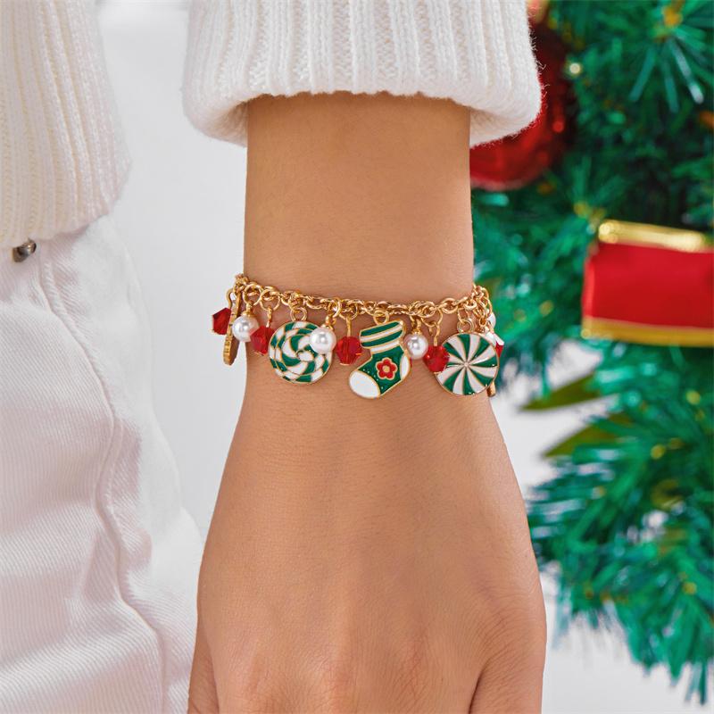 Trendiges Merry Christmas Metallkettenarmband für Damen Exquisite Nikolaus Schneeflocke Elch Schneemann Charms Armbänder Party Schmuck