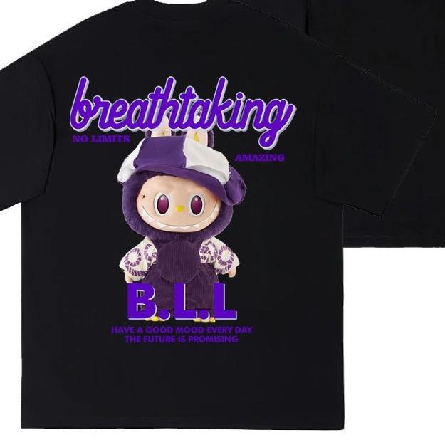 

Cute cartoon lab cloth print T-shirt black loose fashion explosive style is suitable for both men and women XL