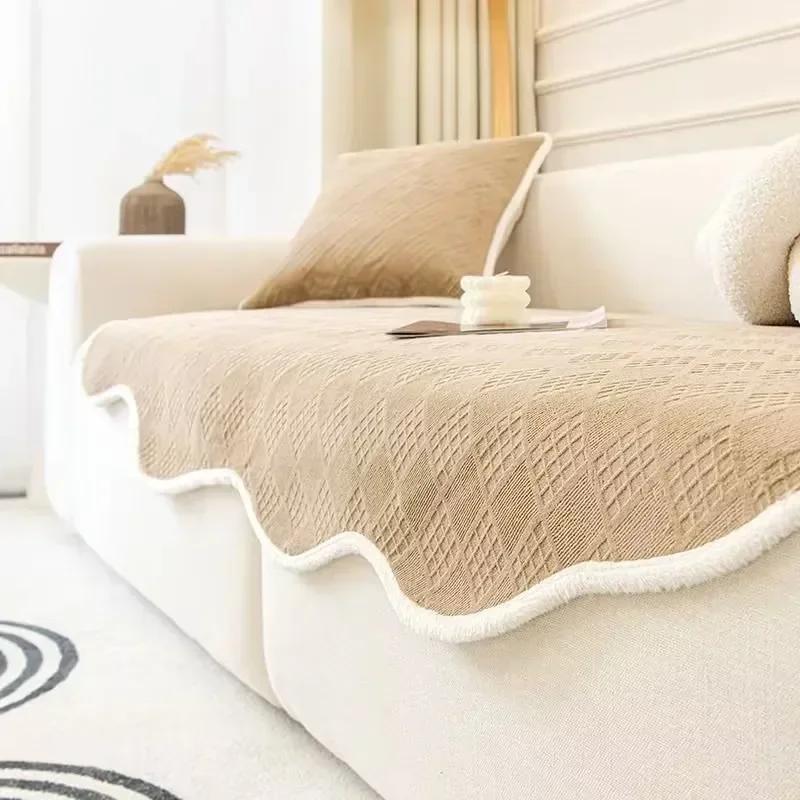 Nordic Solid Color Sofa Cover for Living Room Non-Slip Thick Plush Couch Cushion Mat Corner Sofa Cover Sofas Towel Home Decor