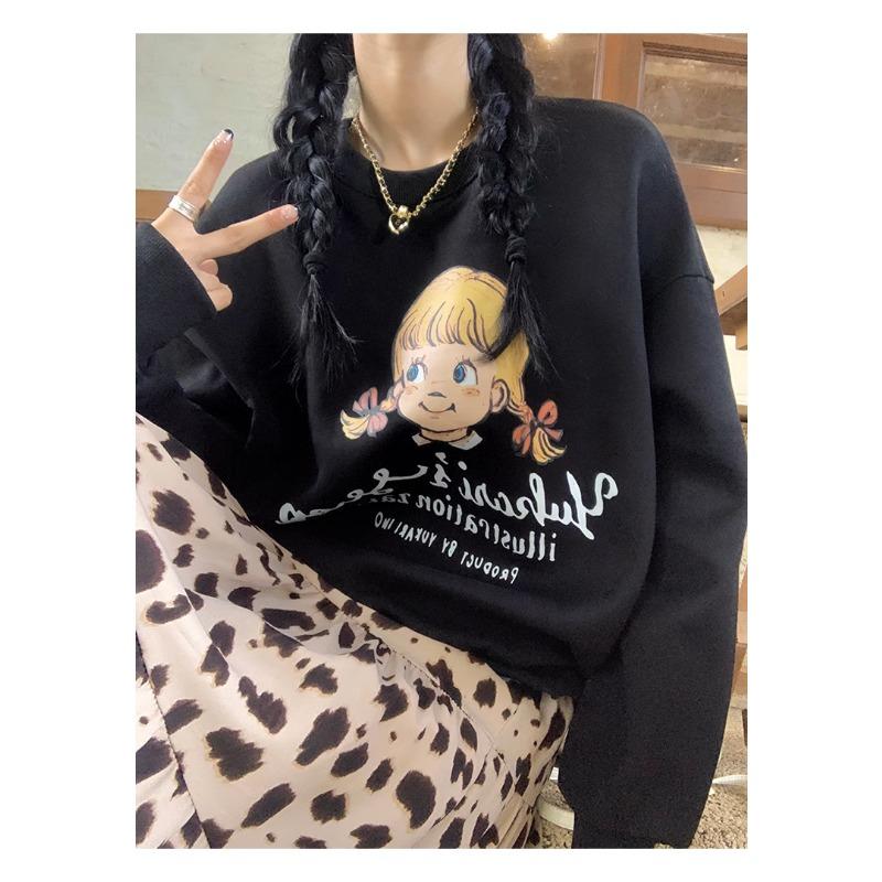 

DIMANAF Новинка 2023 года, женские флисовые толстовки и кофты больших размеров, свободные повседневные осенние топы с длинными рукавами и круглым вырезом, черный пуловер