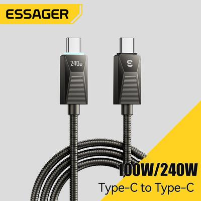 Essager 240W Superschnelllade-Typ-C-Kabel 100W Schnellladen Edelstahl Datenkabel 5A Für Macbook iPad iPone 16 15 Pro Max
