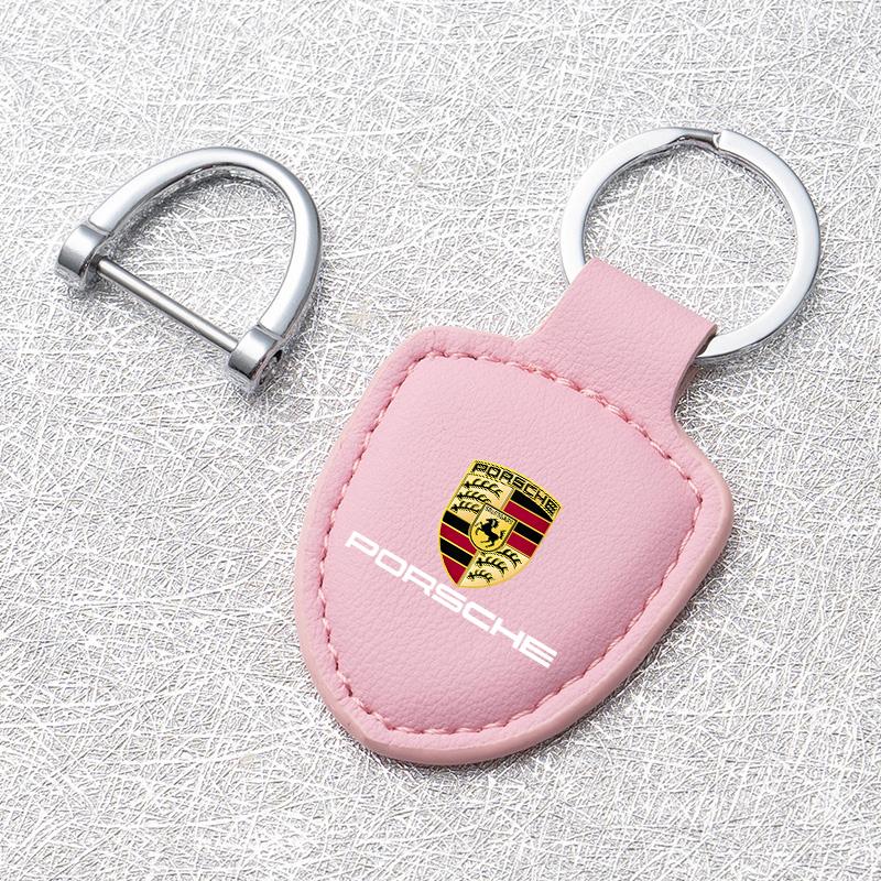 Breloczek do kluczy samochodowych Uchwyt Tarcza Skórzany Breloczek Łańcuszek Zawieszka Prezenty Dla Porsche Macan 911 718 Taycan Panamera Cayenne Boxster Cayman