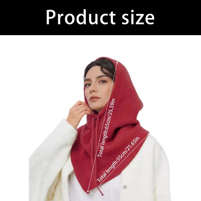 Thicken Knit Balaclava Knitted Shawl Drawstring Thicken Neck Warmer Knit Scarf for Cold Weather Insulated Hat