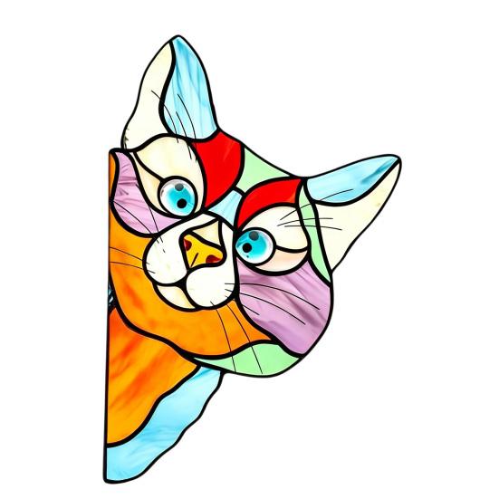Sunlight Catching Cat Sticker Stained Glass Window Cling, Vintage Colorful Kitty Decal, Removable Static Cling for Door Wall Car, UV-Resistant