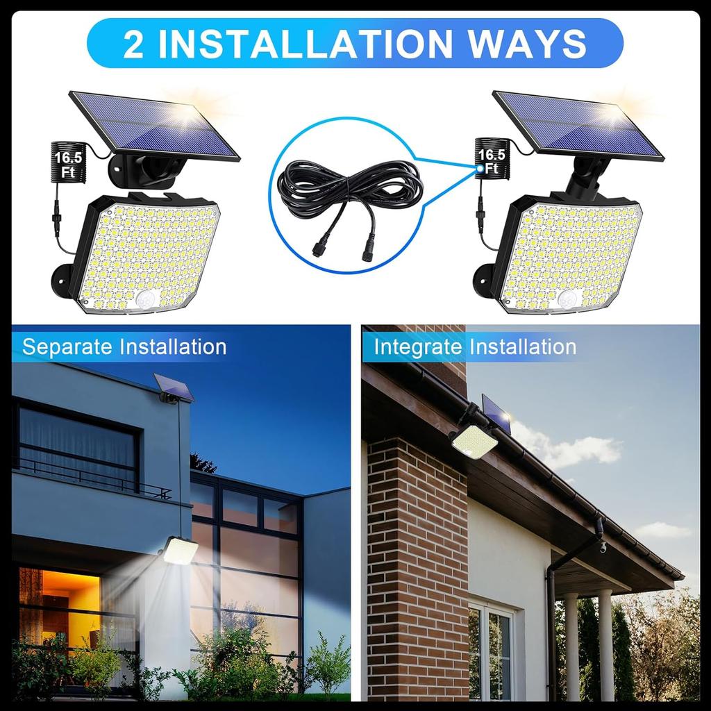 KERNOWO Solar Lights Outdoor, 118 LED Solar Motion Sensor Flood Lights with Remote, IP65 Waterproof Solar Powered Security Spot Lights with 16.5Ft