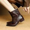 Fashion New Autumn/winter Genuine Leather Women Boot Square Toe Shoes for Women Fashion Boots Low Heels Short Boots Black Boots Handmade