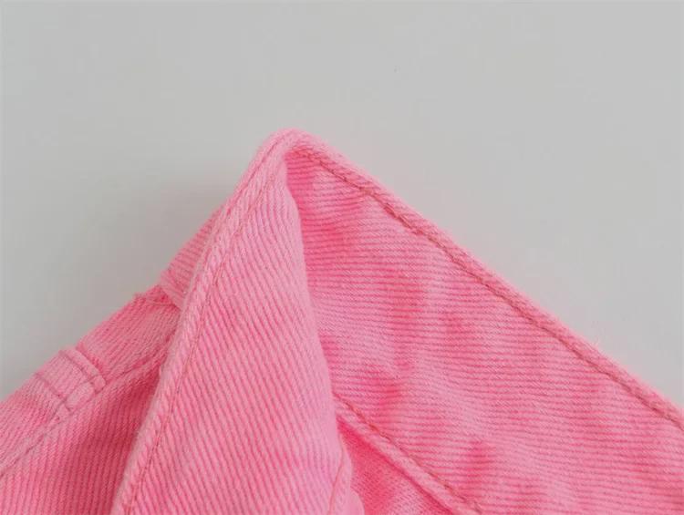 Jeans rosa petite a vita alta stile coreano a gamba larga - Estivo da donna vestibilità ampia