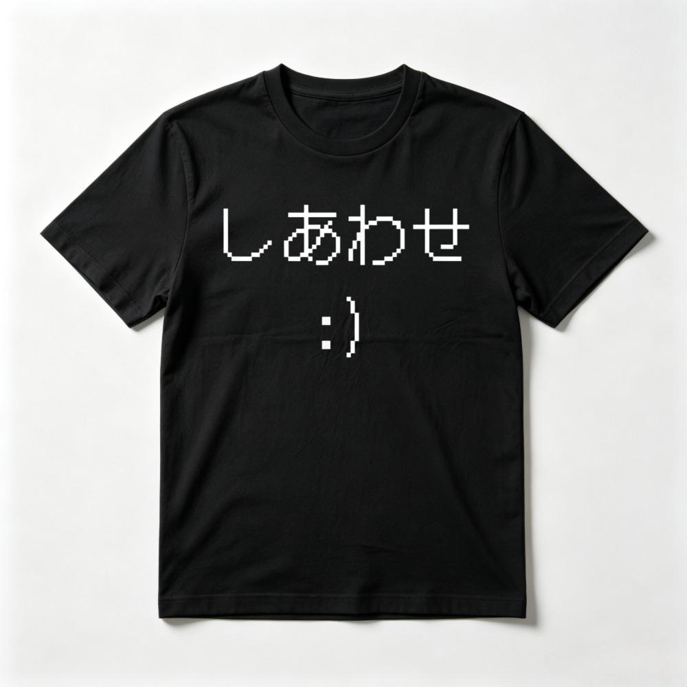 " Happiness "Funny Japanese Kanji Saying Printed T-Shirt Harajuku Casual Fashion Loose Short Sleeve O-neck Clothing Unisex